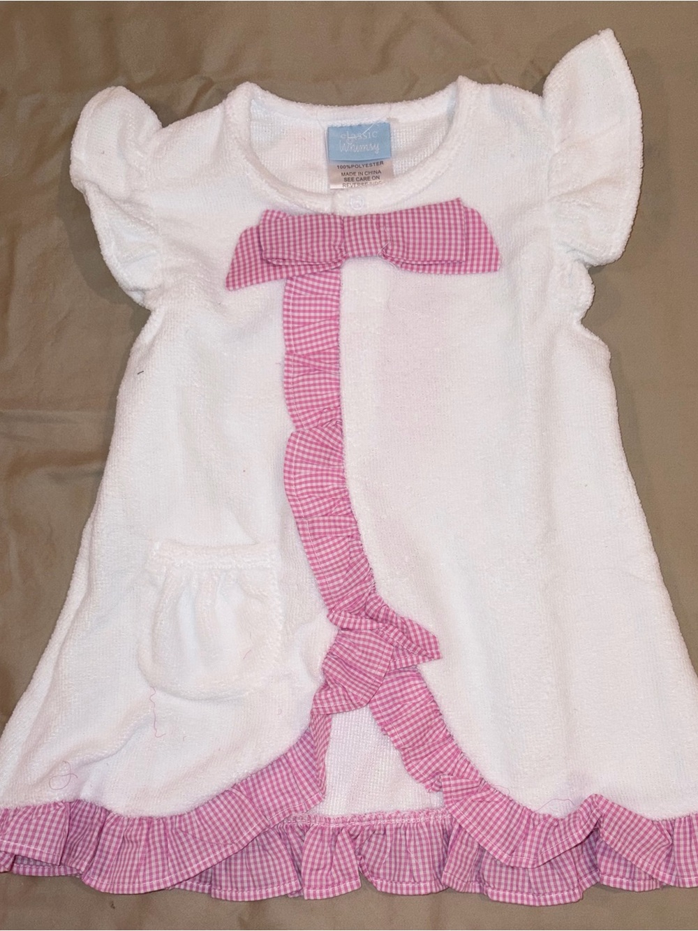 Classic Whimsy pink and white terry swim cover up sz 3-4T NWT